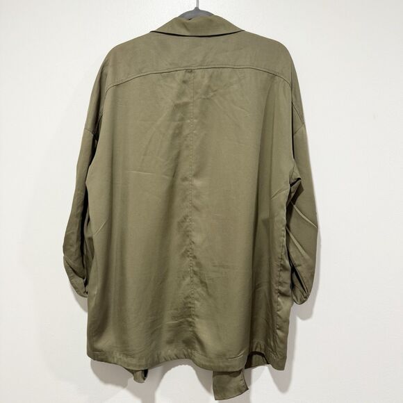 ASOS Stradivarius Waterfall Collar Trench Jacket Olive Green Women Size Large - Picture 5 of 5